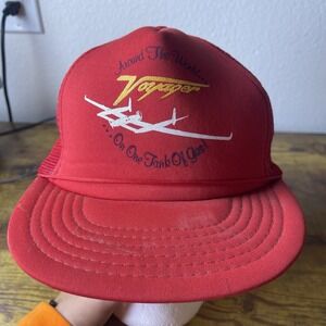 Vtg 80s Voyager On One Tank Of Gas Red Rope SnapBack Men's Hat